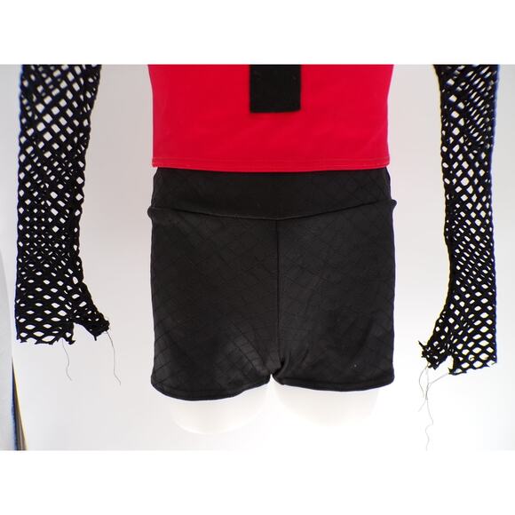 Dance Kelle Medium Child Red Black Long Fishnet Sleeve Two Piece Jazz Character - Picture 3 of 5